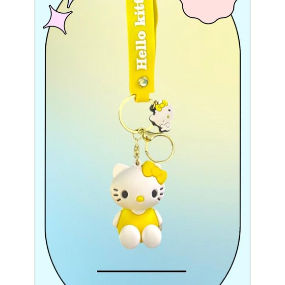NEW - Sanrio Hello Kitty Keychain Plush Silicone Doll Charm Bag Anime - YELLOW - Picture 3 of 4